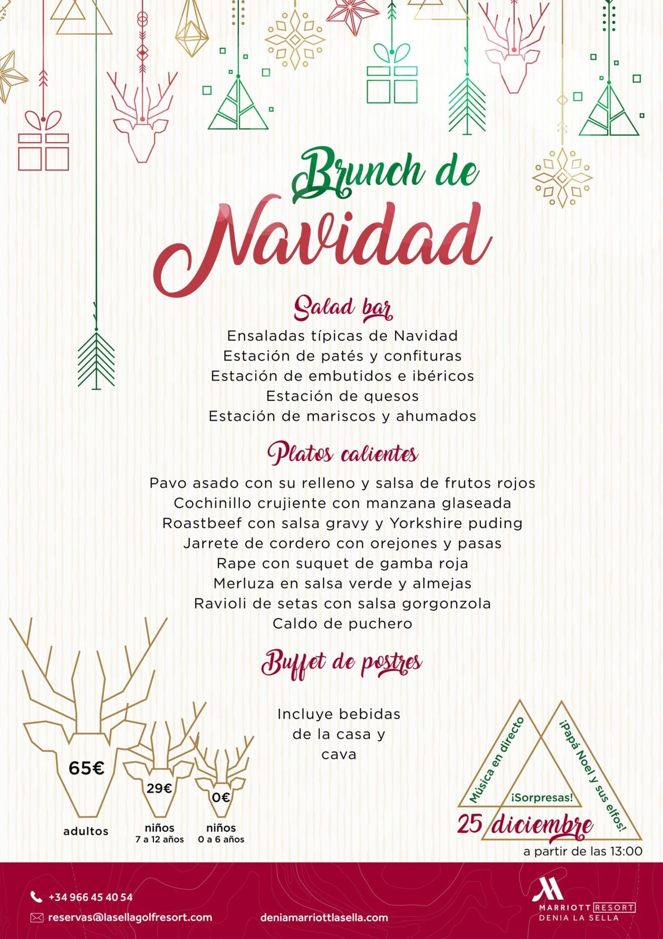 Menú del Brunch de Navidad del Hotel Dénia Marriott La Sella Golf Resort & Spa