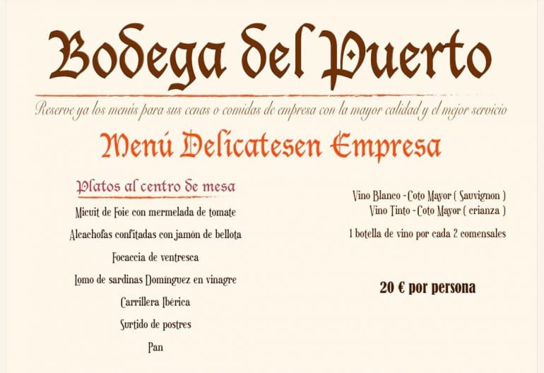 Menu Delicatesen Empresa - Bodega Del Puerto