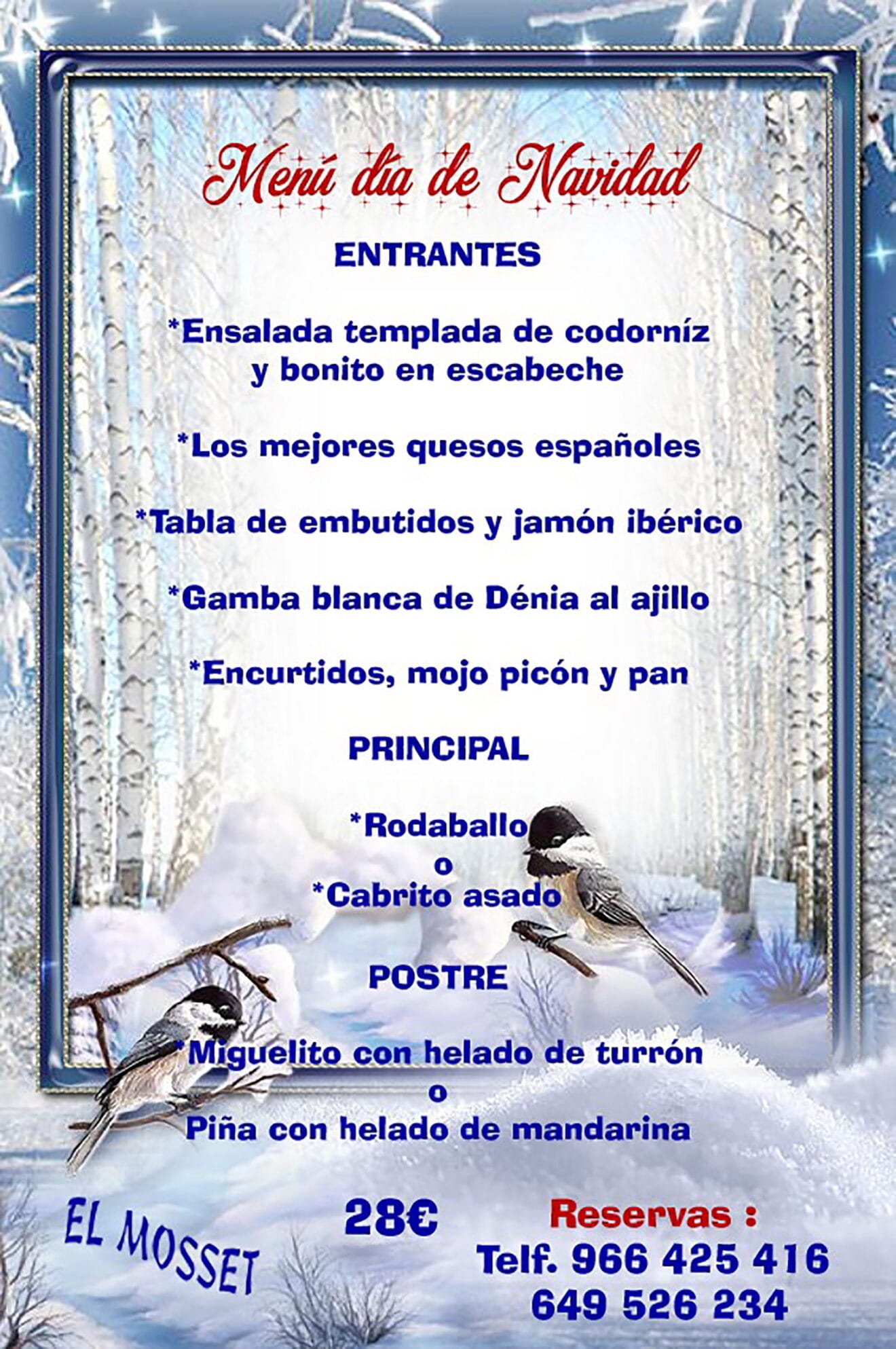 Menú para el Día de Navidad en Dénia - El Mosset