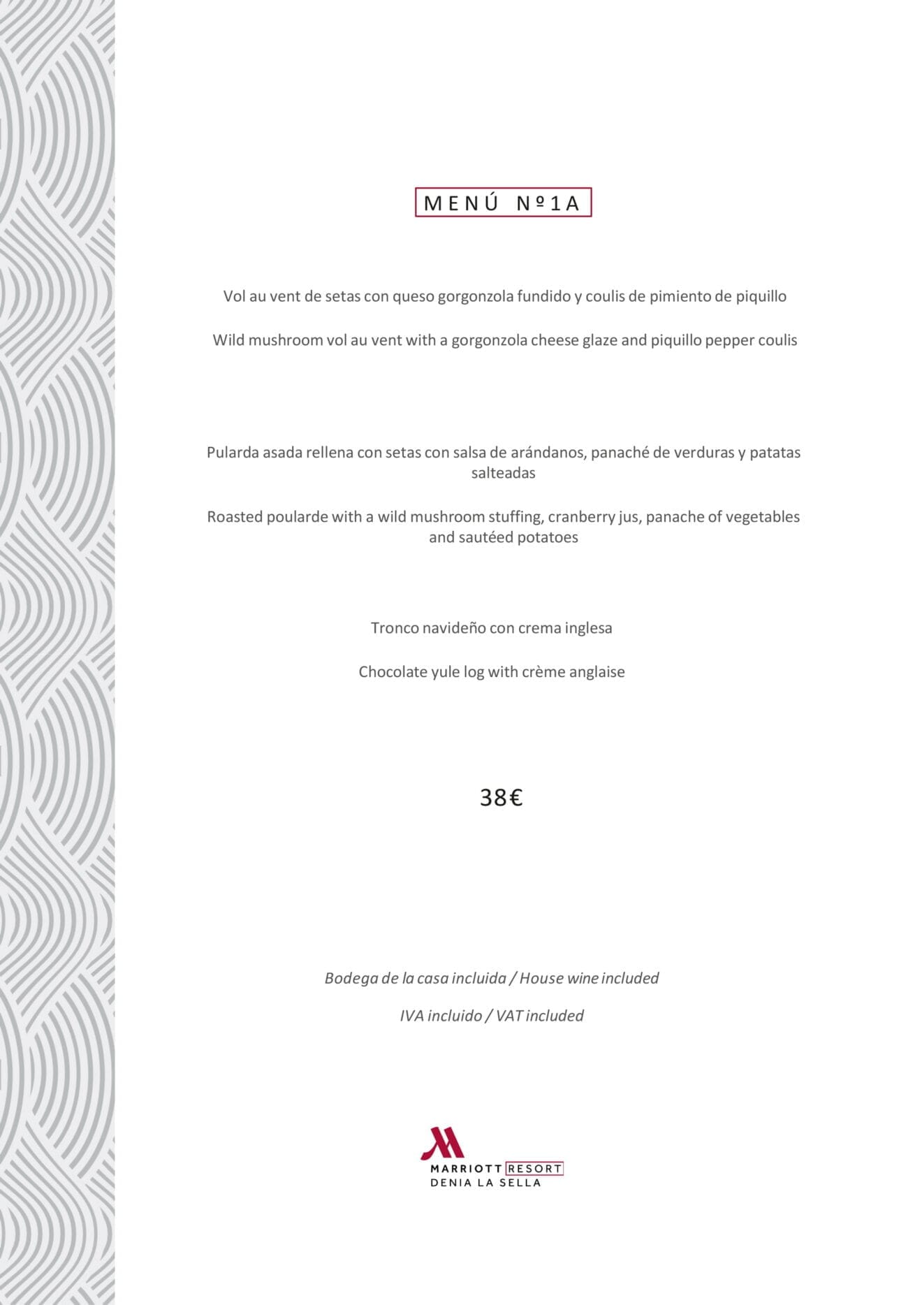 Menú de empresa por 38 euros modalidad 1A - Hotel Dénia Marriott La Sella Golf Resort & Spa