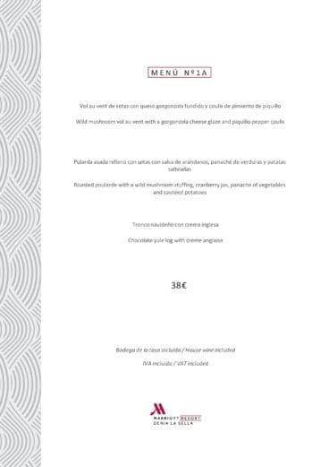 Menú de empresa por 38 euros modalidad 1A – Hotel Dénia Marriott La Sella Golf Resort & Spa