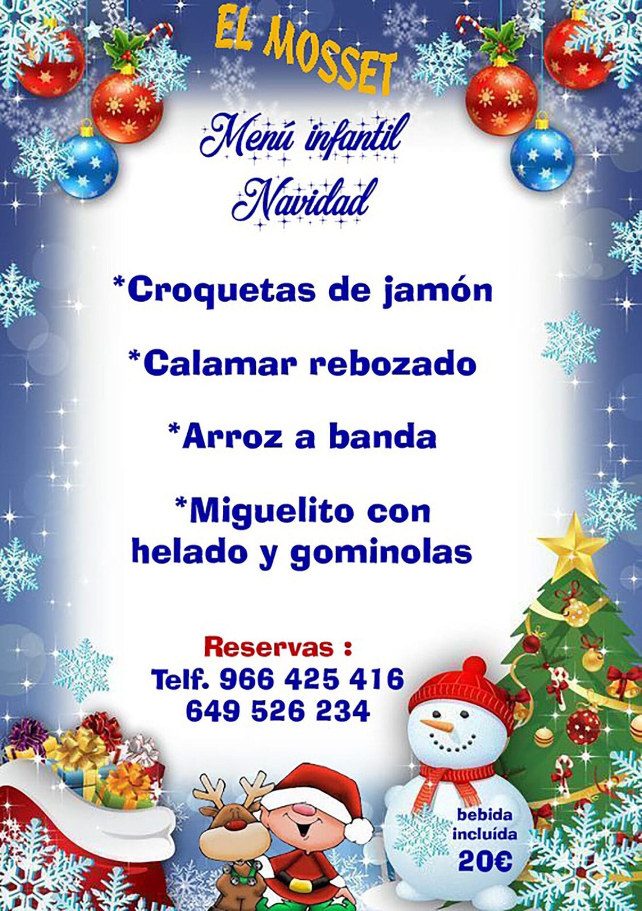 Menú infantil de Navidad - El Mosset