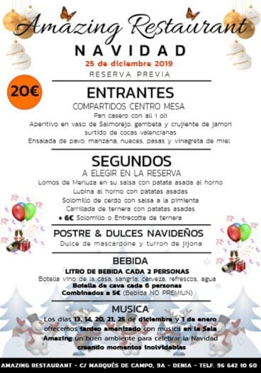 Menú para el dia 25 de diciembre – Restaurante Amazing