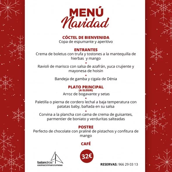 Image: Christmas menu at Balandros Restaurant