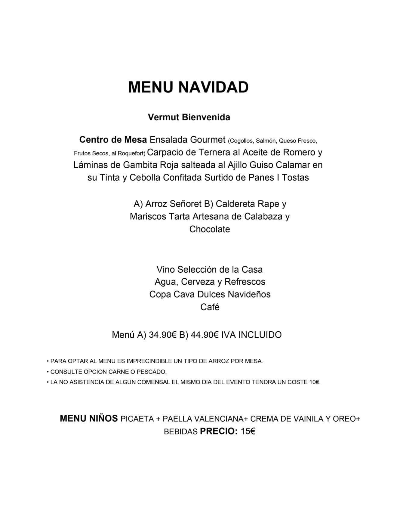 Menú de Navidad - Restaurante Voramar