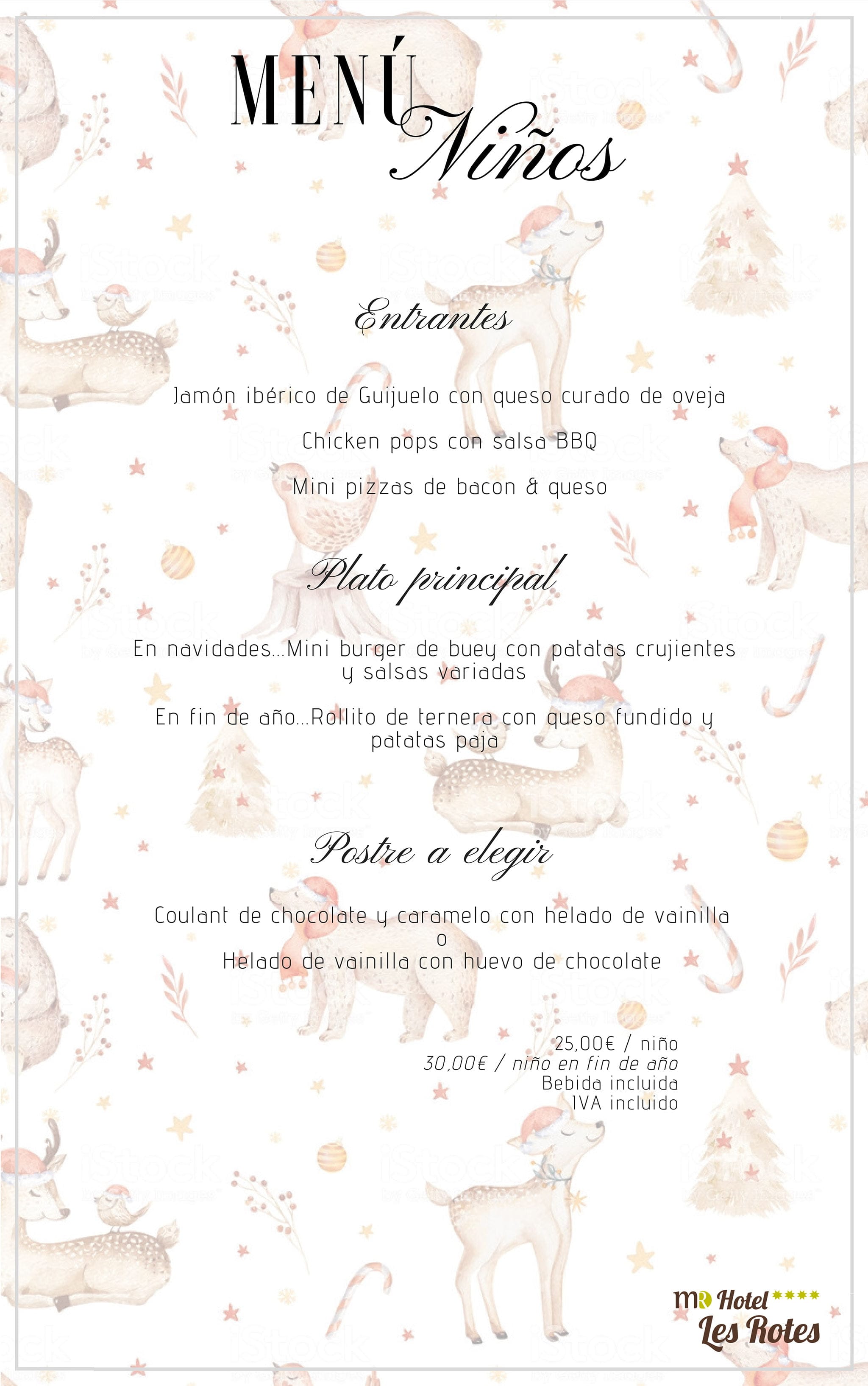 Celebra Nochebuena, Navidad, Nochevieja y Año Nuevo en Hotel Les Rotes con estos menús 5 Imagen: Menú para niños para las fechas navideñas - Hotel Les Rotes