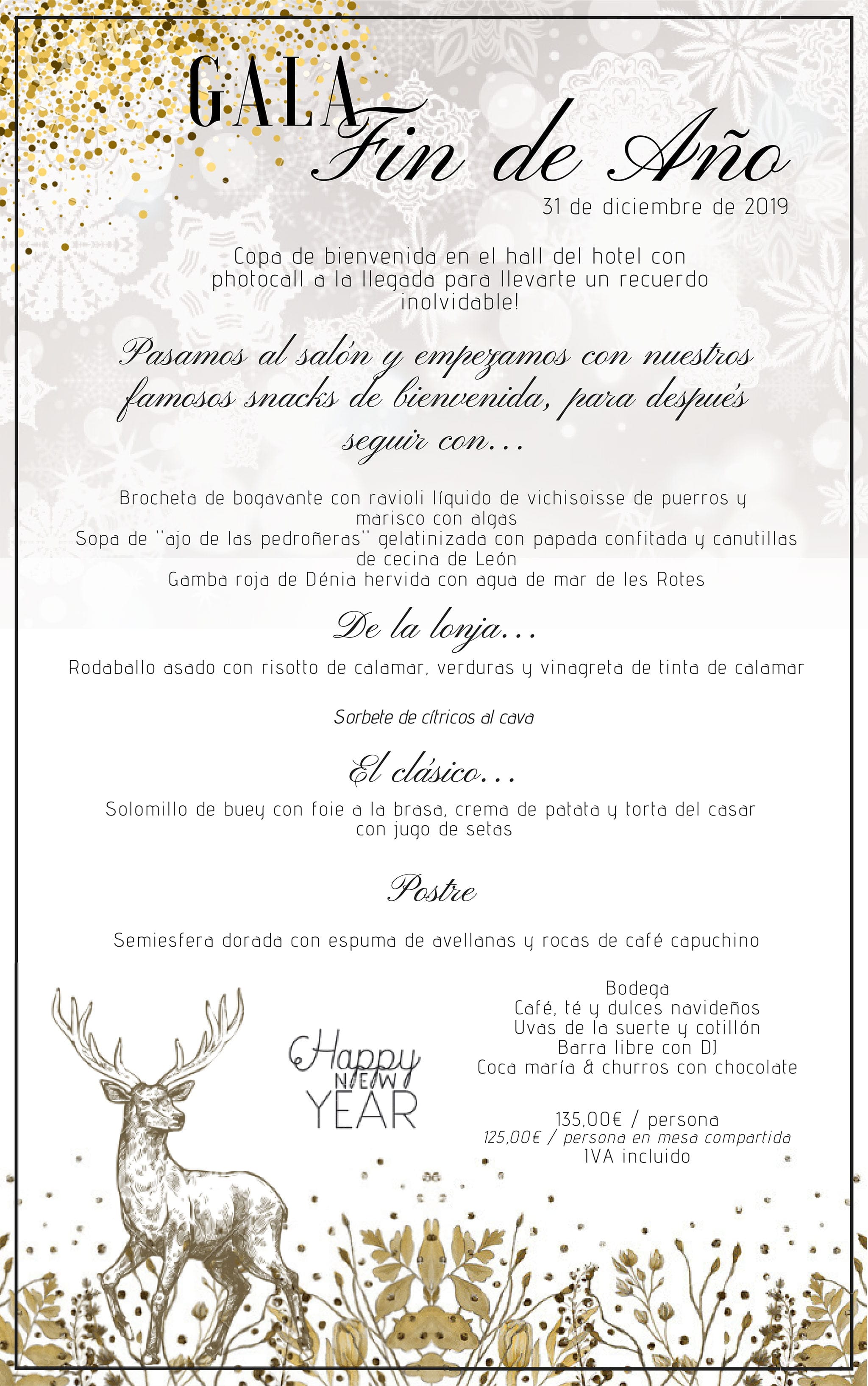 Celebra Nochebuena, Navidad, Nochevieja y Año Nuevo en Hotel Les Rotes con estos menús 3 Imagen: Menú de Gran Gala de Fin de Año - Hotel Les Rotes