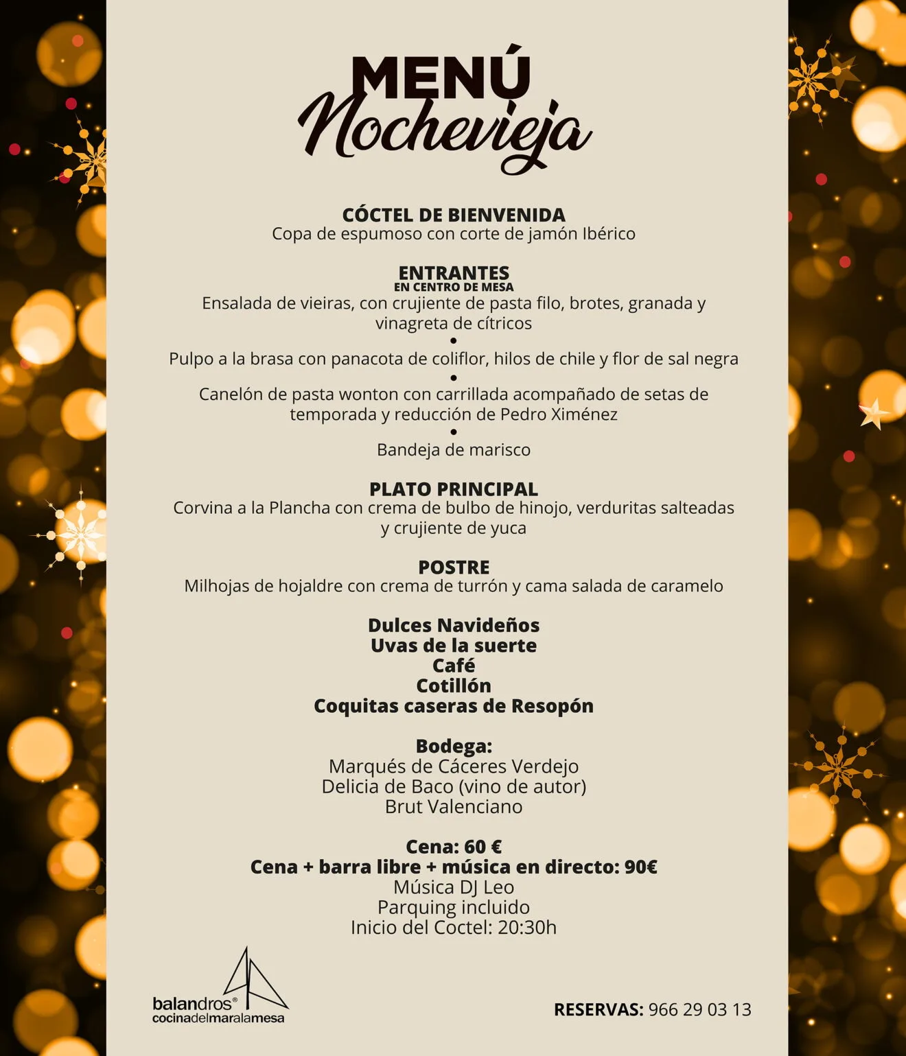 Menú de Nochevieja en Restaurante Balandros