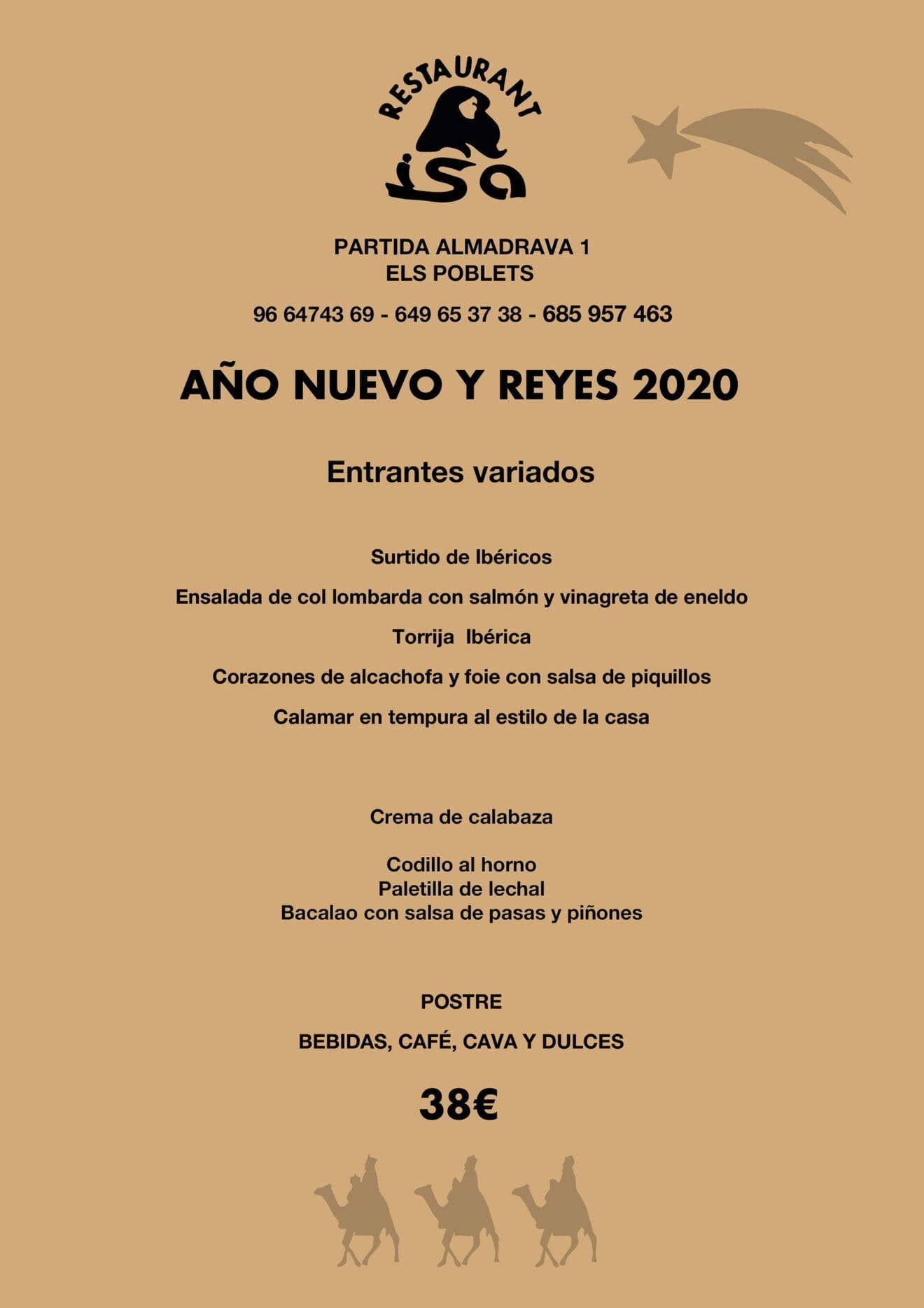 Menú de Año Nuevo y Reyes en Restaurante Isa