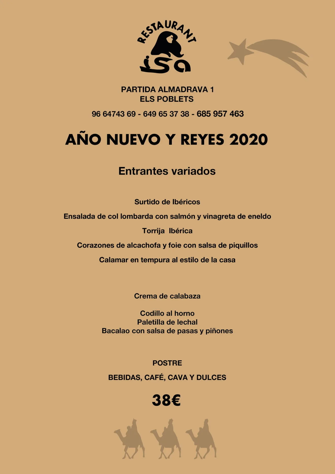 Menú de Año Nuevo y Reyes en Restaurante Isa