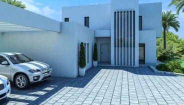 Vista de la entrada a una villa de lujo en proyecto  – Euroholding