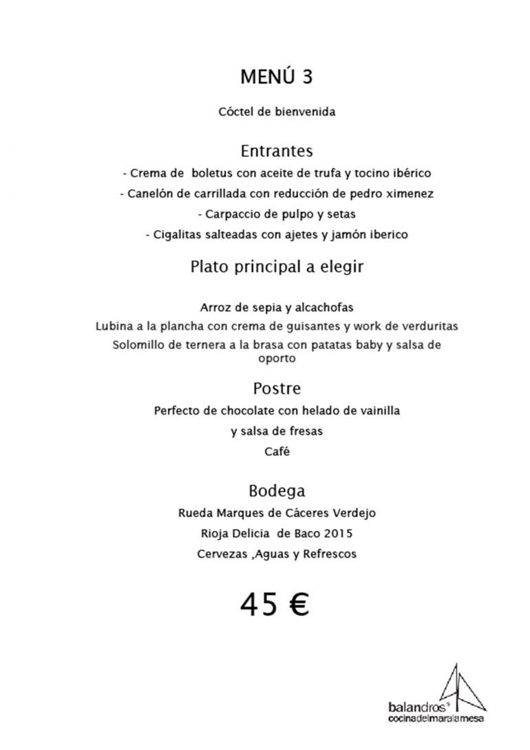 Menú de empresa por 45€ - Restaurante Balandros