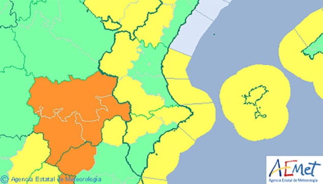 AEMET vuelve a declarar la alerta amarilla en Dénia 1 Imagen: Predicción de la AEMET para el jueves 12 de diciembre