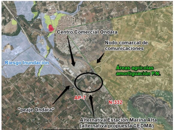 Imagen: Propuesta de CEDMA para ubicar la Estación terminal del Tren de la Costa