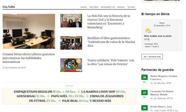 El nuevo diseño web de Dénia.com ofrece más facilidades a los lectores 5 seccion de cultura e informacion de servicios