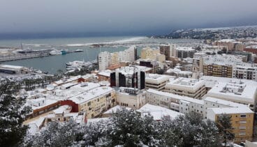 Vistas desde el castillo durante la nevada