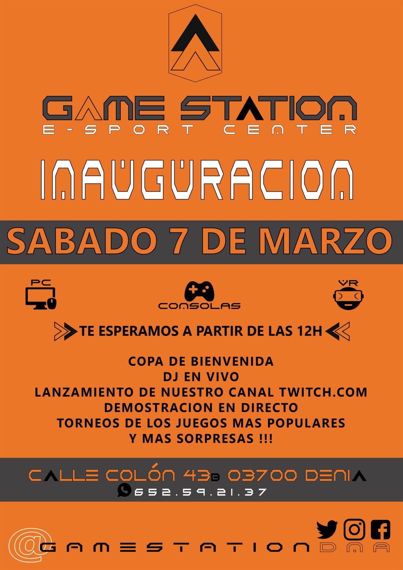 Cartel de la inauguración de Game Station en Dénia