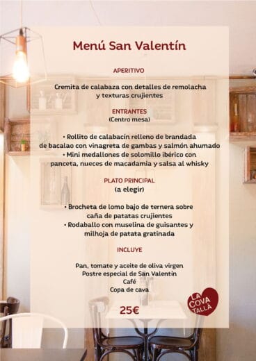 Menú de San Valentín – La Cova Tallà