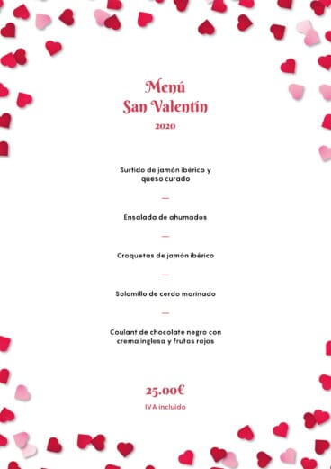 Menú de San Valentín en Ona Ogisaka Garden