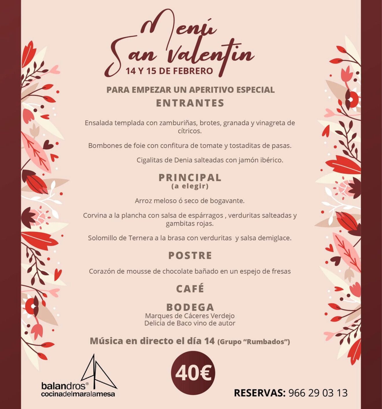Menú especial de San Valentín - Restaurante Balandros