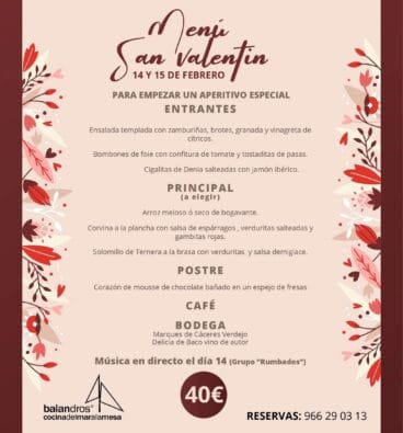 Menú especial de San Valentín – Restaurante Balandros
