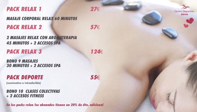 Ideas para celebrar San Valentín 2020 2 Imagen: Packs de regalo para San Valentín - Centro Deportivo Dénia