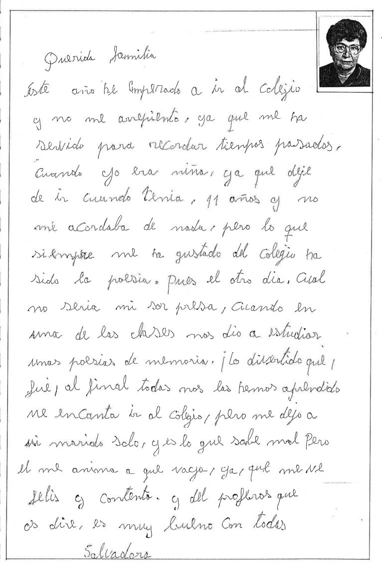 Carta de Salvadora Ausina sobre la Escuela de Adultos, año 1995
