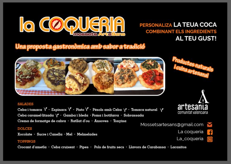 Cartell sobre els sabors i ingredients de les coques de La Coqueria