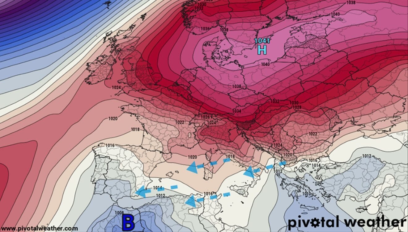Mapa en que se señala la entrada de vientos húmedos de levante
