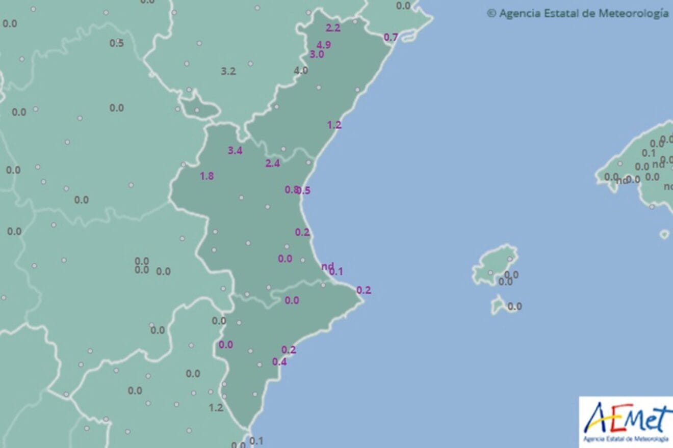 Precipitaciones registradas en la estación meteorológica de Xàbia por AEMET a las 09:00 horas de hoy martes 17 de marzo