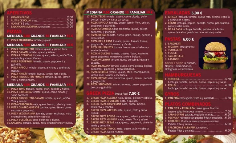 Греческое меню пиццы