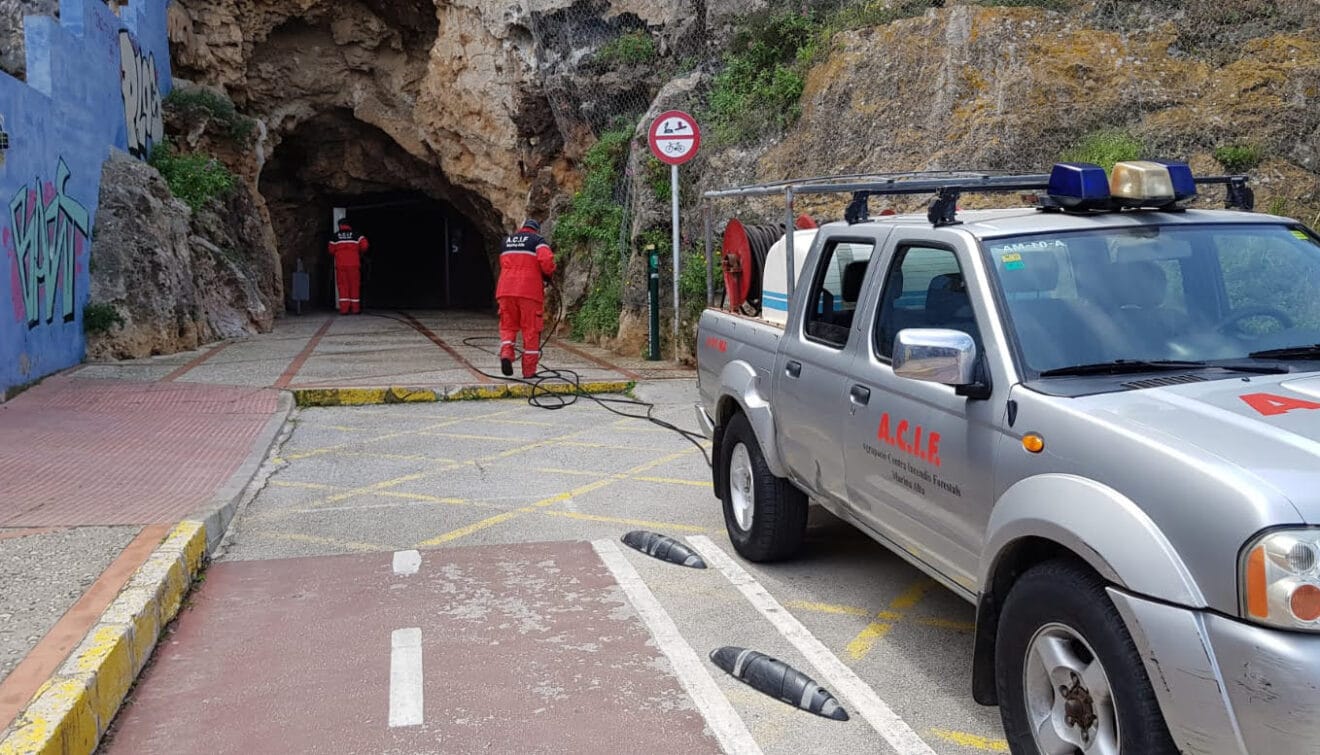 Desinfección en el tunel del castillo