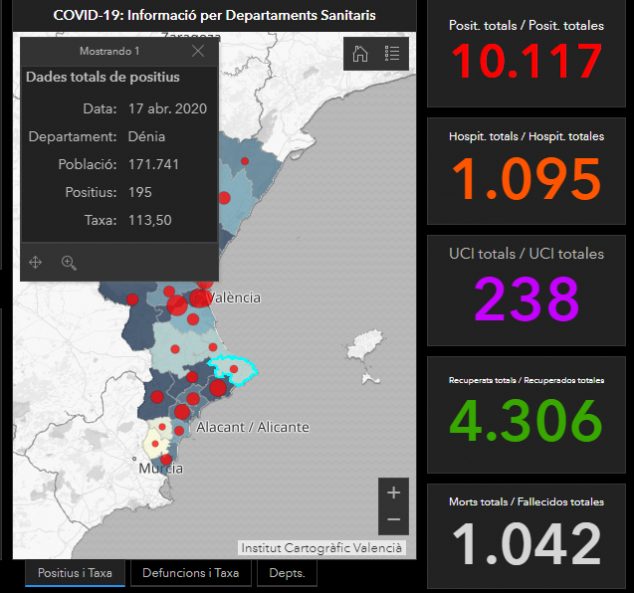 Imagen: Mapa de casos de COVID-19 en la Comunitat Valenciana