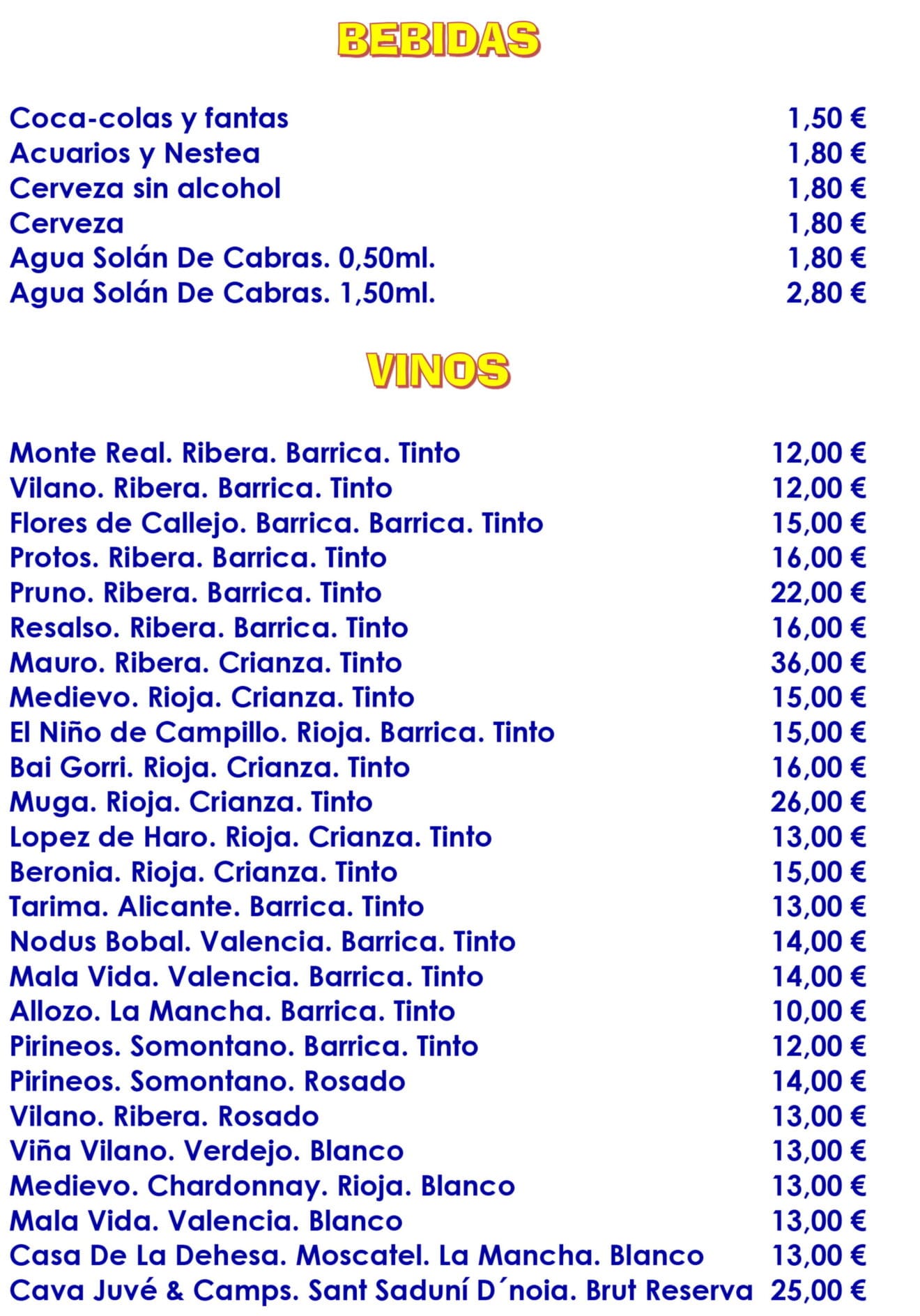 Carta de bebidas y vinos - El Mosset