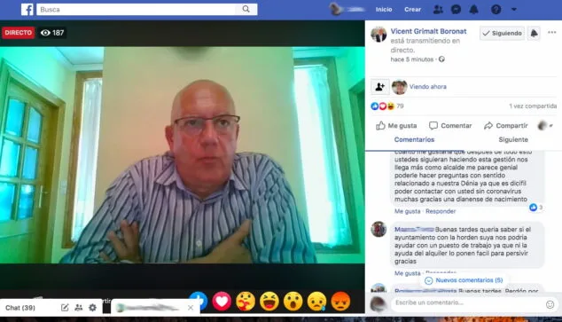 El Ayuntamiento plantea dejar instalar mesas externas en bares sin terraza si el lugar tiene espacio 1 Imagen: Directo en Facebook de Vicent Grimalt
