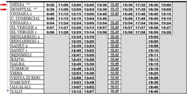 Horario de autobús Dénia-Xaló de lunes a viernes