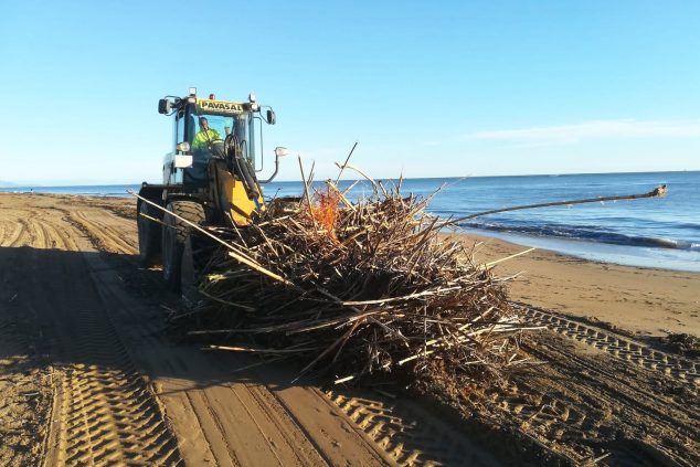 Imagen: Maquinaria trabajando en la limpieza de las playas de Dénia, imagen tomada la semana pasada