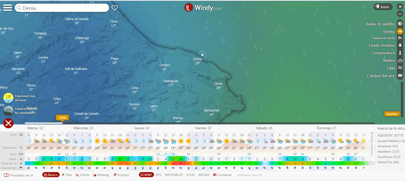 Previsión de viento en web meterológica