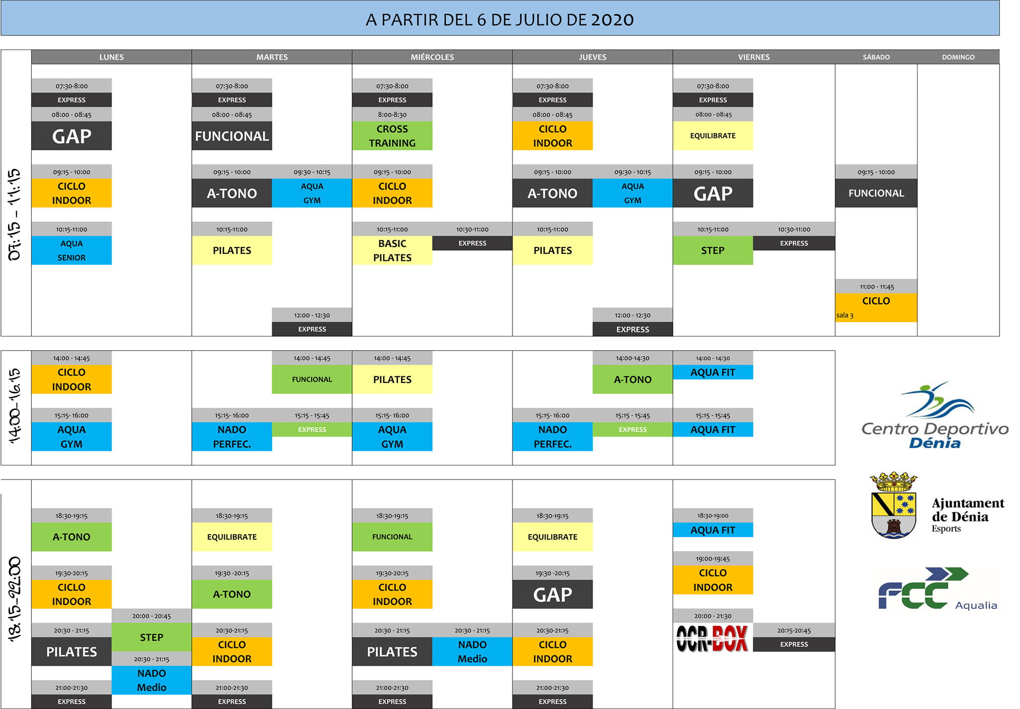 Horario de actividades a partir del 6 de julio de 2020 – Centro Deportivo Dénia