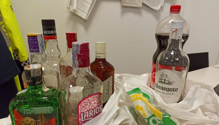 Bebidas requisadas en botellones durante el último fin de semana en Dénia
