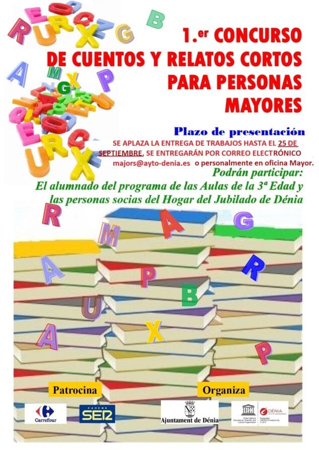 Se amplía el plazo para participar en el concurso de cuentos y relatos para personas mayores por el coronavirus 1 Imagen: Cartel concurso de relatos y cuentos para personas mayores