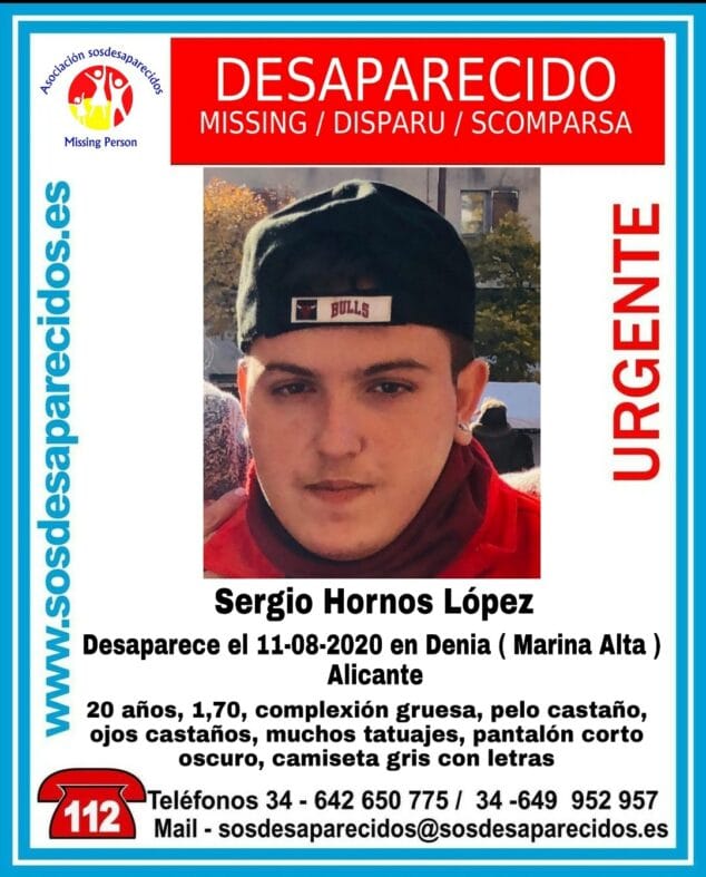 Imagen: Sergio Hornos, desparecido en Dénia