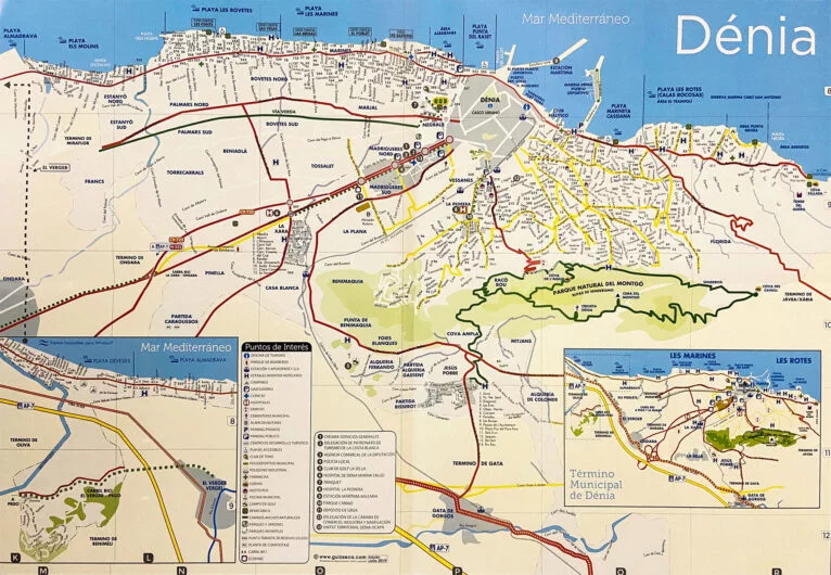 Plano de situación del Montgó respecto a Dénia. Fuente: Oficina de Turisme de Dénia