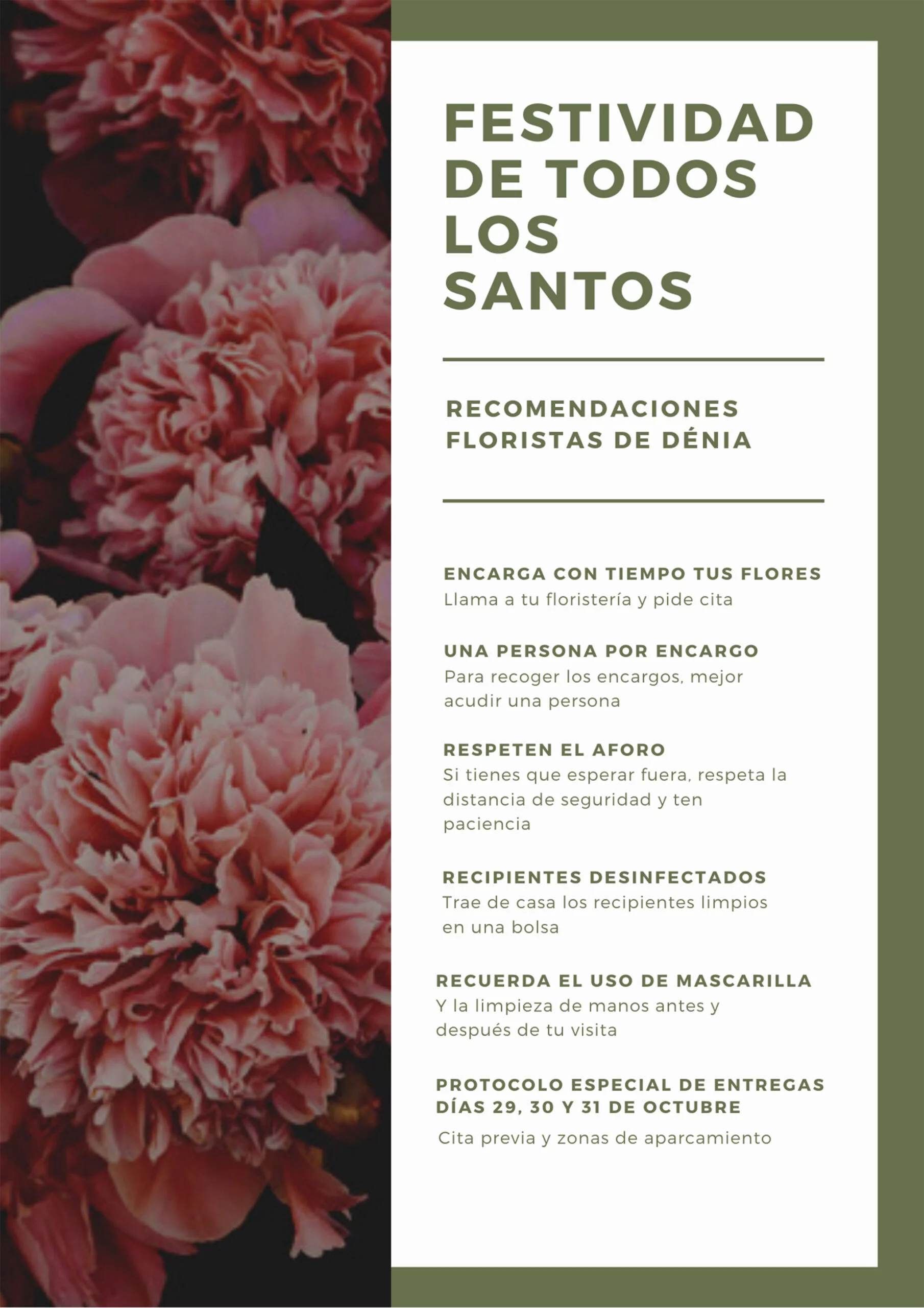 Cartel sobre recomendaciones de los floristas de Dénia para Todos los Santos – Floristería Mandarina
