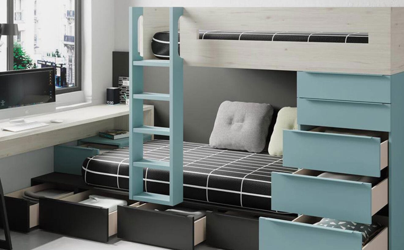 Dormitorio juvenil en tonos fríos - Muebles Martínez