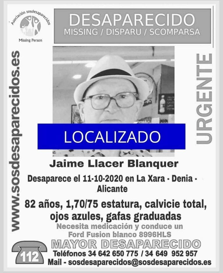 Hallan al mayor desaparecido en La Xara