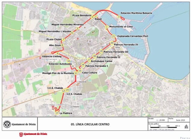 Imagen: Paradas y recorrido de la línea circular
