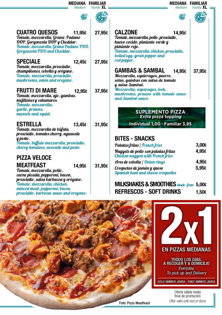 Pizzas con oferta 2x1 en Jávea - Restaurante Ammos