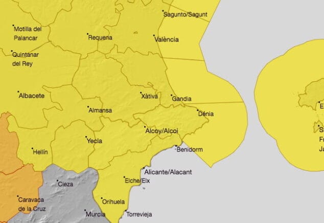 Imagen: Alerta amarilla de la AEMET para el lunes 7 de diciembre
