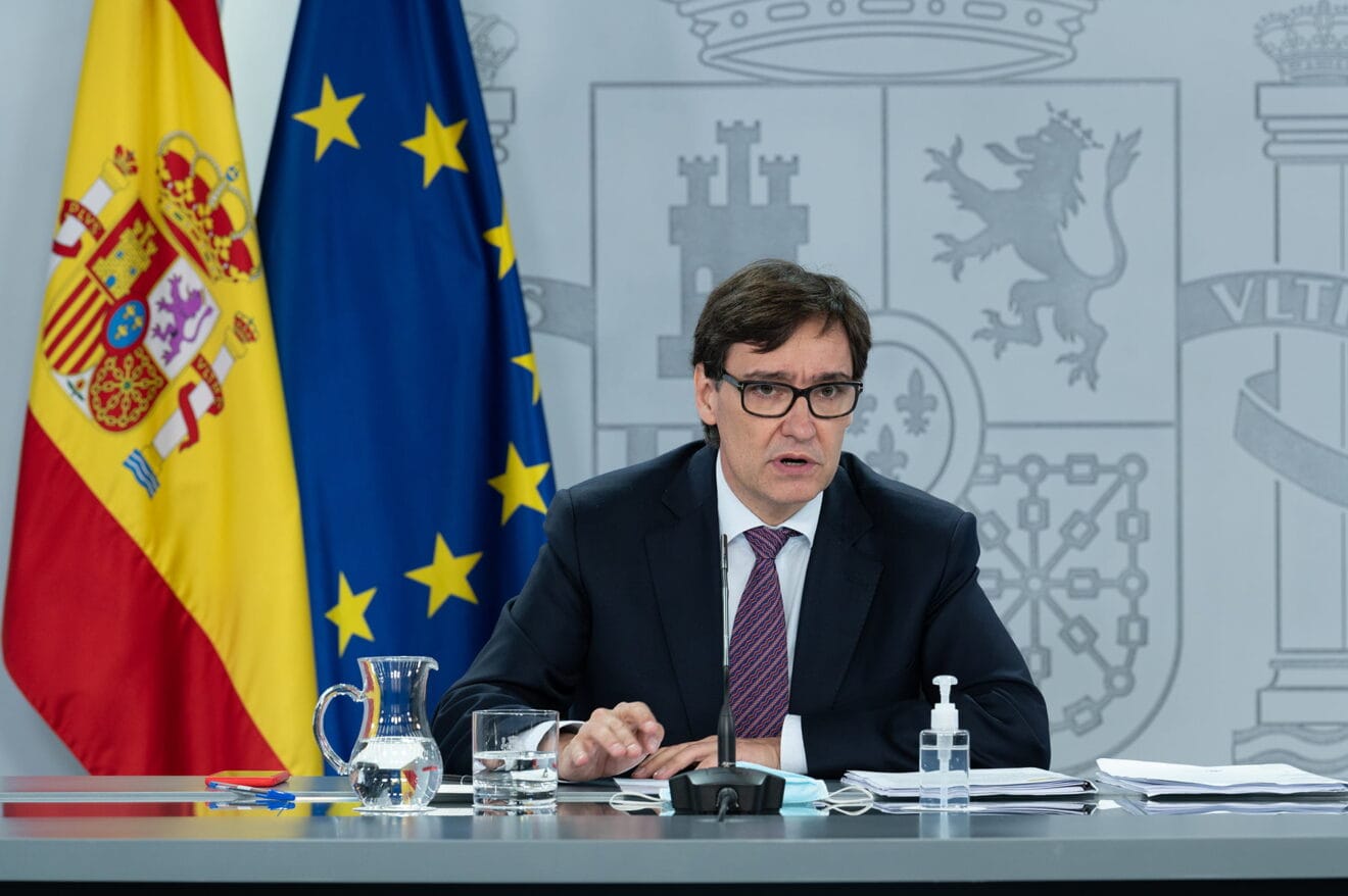 El ministro de Sanidad, Salvador Illa, durante la rueda de prensa que ha ofrecido en La Moncloa tras asistir a la reunión del Comité de Seguimiento del Coronavirus